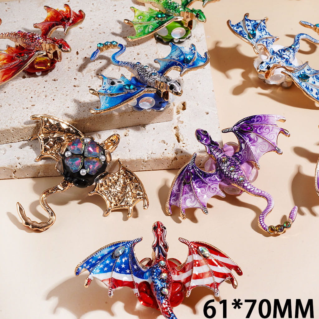 Clay Beads w AB & Marquise Rhinestone on Alloy Dragon Bird, White Pearl Heart & Egg Shaped Rhinestones, 61*70MM Multi-Color