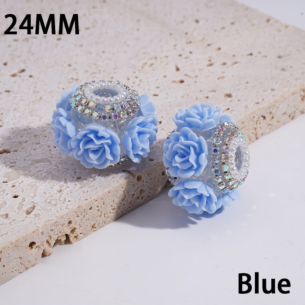 Handcrafted Acrylic Beads with Rose Flowers and Double Layer AB Rhinestone Chains, White Pearl Chains, 24MM, Multi-Color