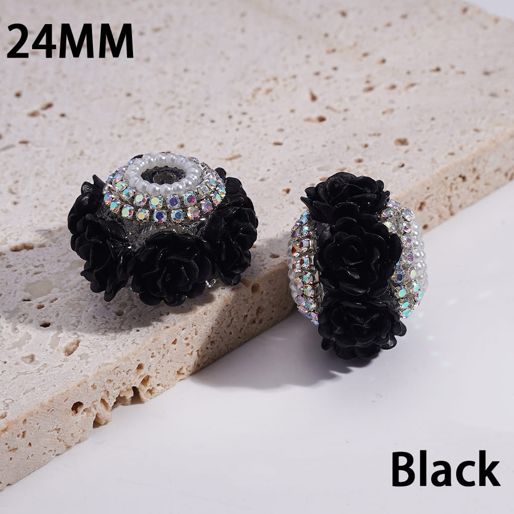 Handcrafted Acrylic Beads with Rose Flowers and Double Layer AB Rhinestone Chains, White Pearl Chains, 24MM, Multi-Color