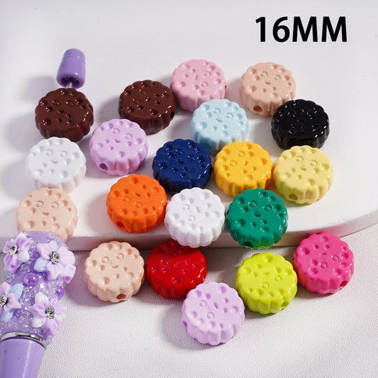 Acrylic Beads Smile Face Flat Round Cheese Cookie  in Solid Color, 16MM (Single Color is available for 300pcs(Whole Bag) Only)