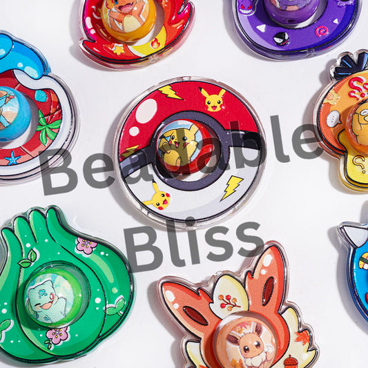 Acrylic Beads Small Monster Character Printed Series Collection Set, Semi-Clear, Random Mix