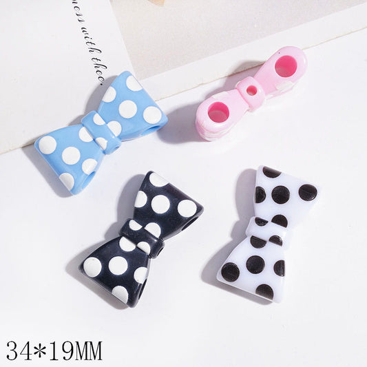 Acrylic Beads Bowtie with Polka Dots, Double Holes, 34*19MM Multi-Color Random Mix