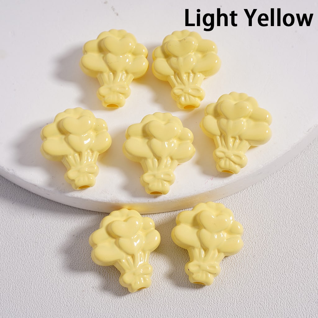 Acrylic Beads Flower Bouquet with Hearts Prints in Solid Color, 16*18MM (Single Color is available for 300pcs(Whole Bag) Only)