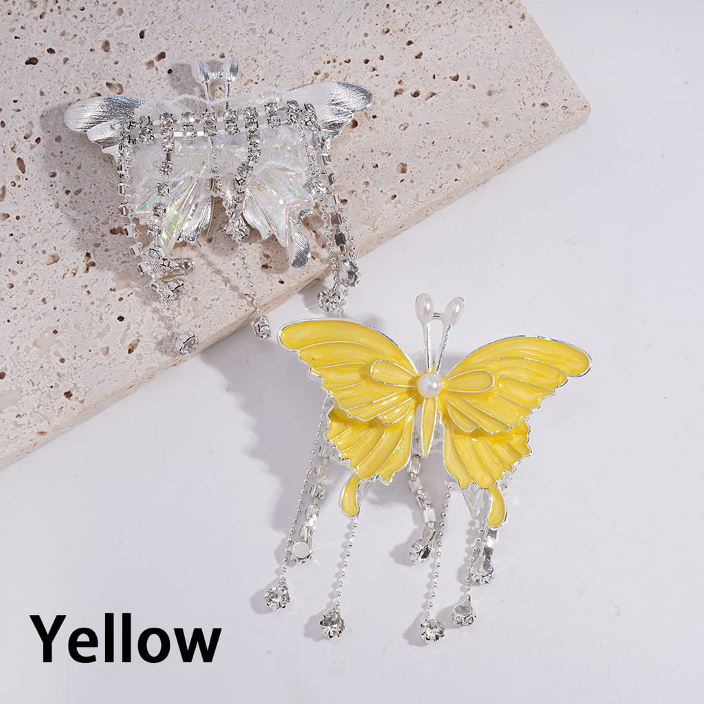 Dazzling Acrylic Bowtie Beads w Exquisite Alloy Butterfly & White Pearls, w Clear Rhinestone Chains Tassels & White Fabric, Fluorescence Color, Jewelry Accessories