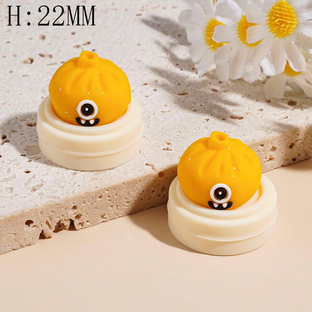 3D Funny Monster Dumpling and Steamer Basket with Silver Glitter Silicone Focal Beads, Height 22MM Multi-Color
