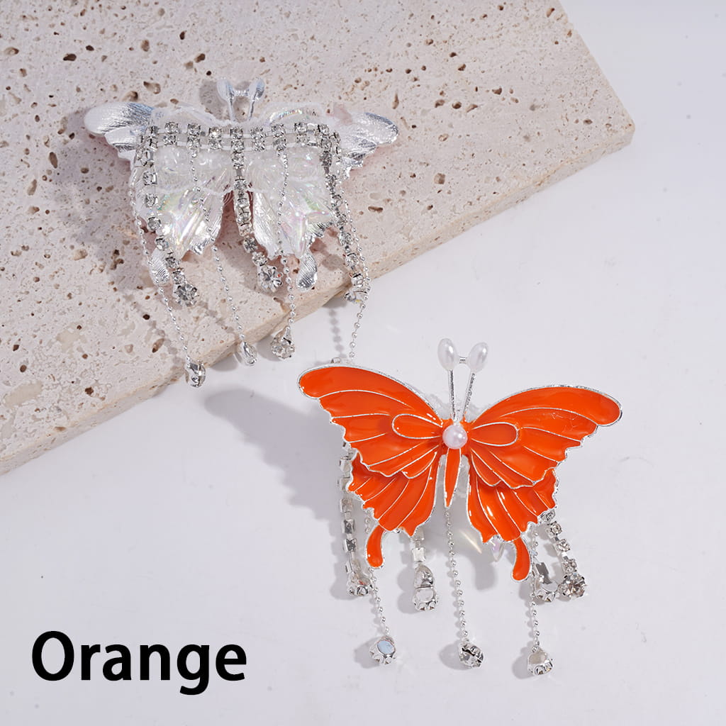 Dazzling Acrylic Bowtie Beads w Exquisite Alloy Butterfly & White Pearls, w Clear Rhinestone Chains Tassels & White Fabric, Fluorescence Color, Jewelry Accessories