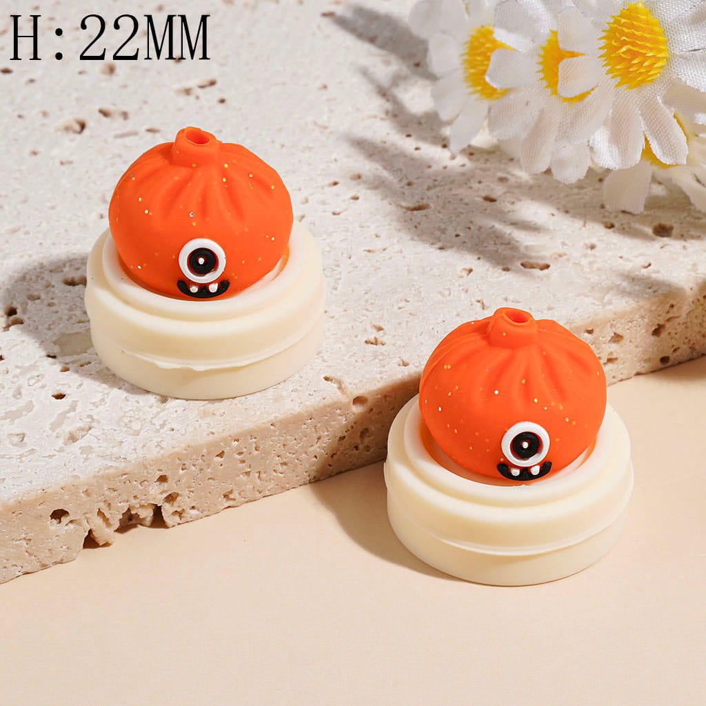 3D Funny Monster Dumpling and Steamer Basket with Silver Glitter Silicone Focal Beads, Height 22MM Multi-Color