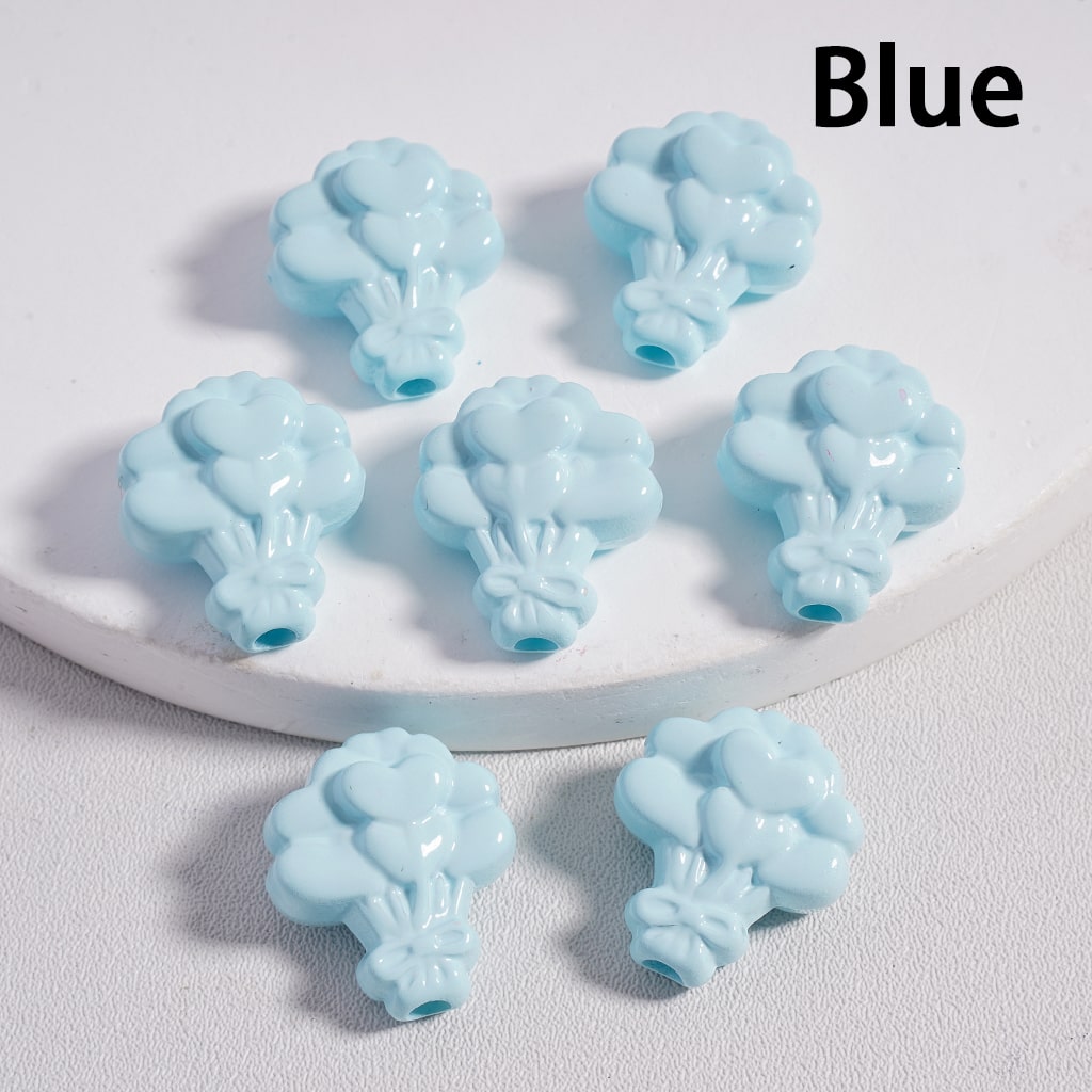 Acrylic Beads Flower Bouquet with Hearts Prints in Solid Color, 16*18MM (Single Color is available for 300pcs(Whole Bag) Only)
