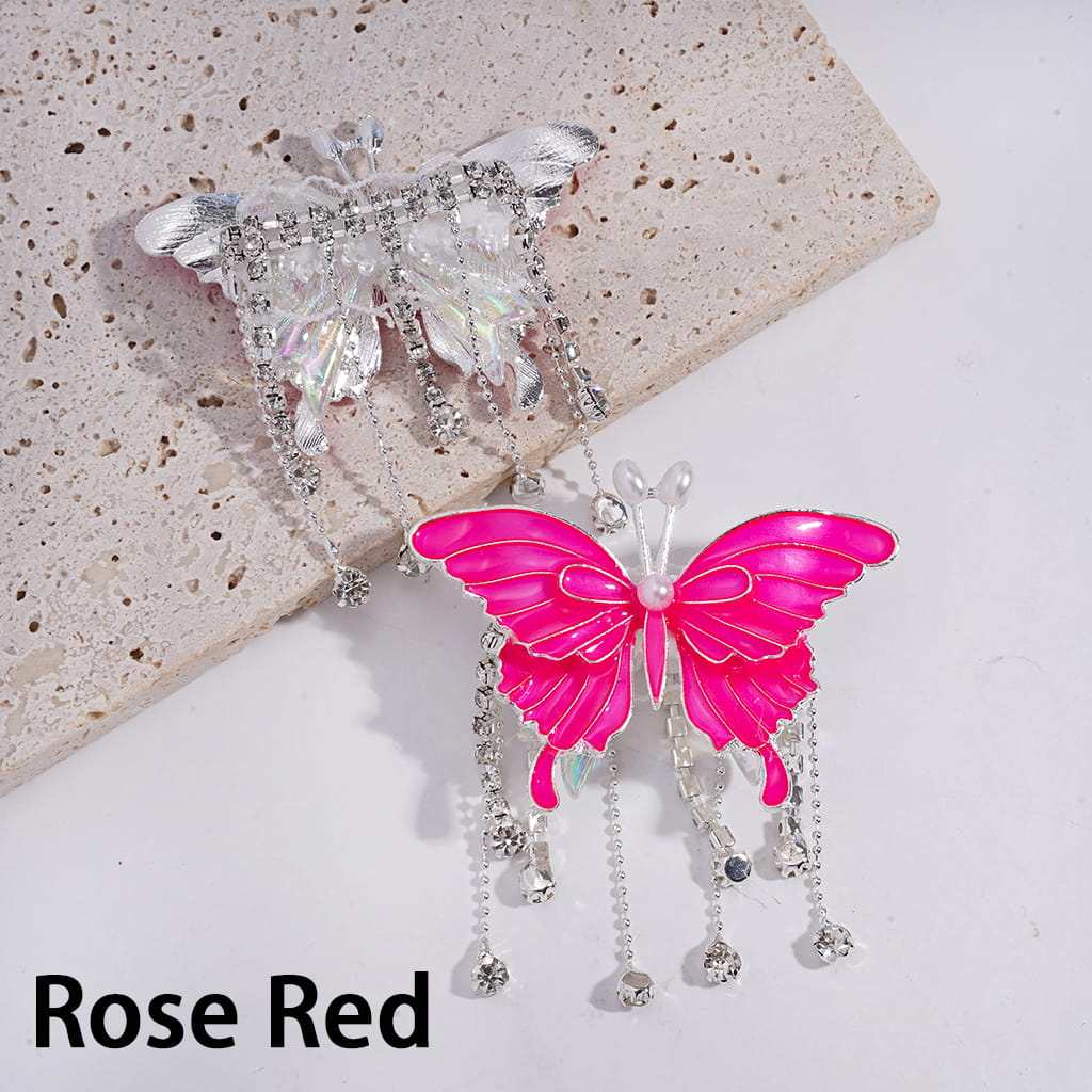 Dazzling Acrylic Bowtie Beads w Exquisite Alloy Butterfly & White Pearls, w Clear Rhinestone Chains Tassels & White Fabric, Fluorescence Color, Jewelry Accessories