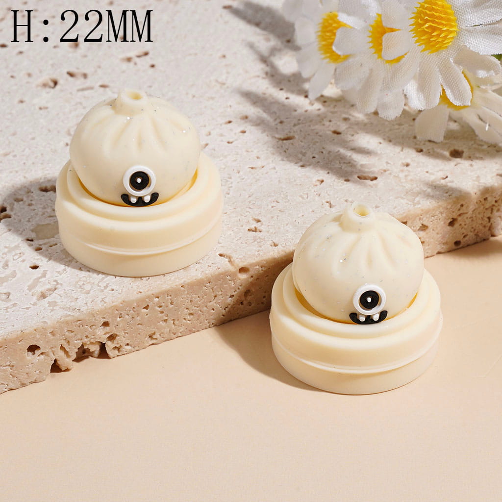 3D Funny Monster Dumpling and Steamer Basket with Silver Glitter Silicone Focal Beads, Height 22MM Multi-Color