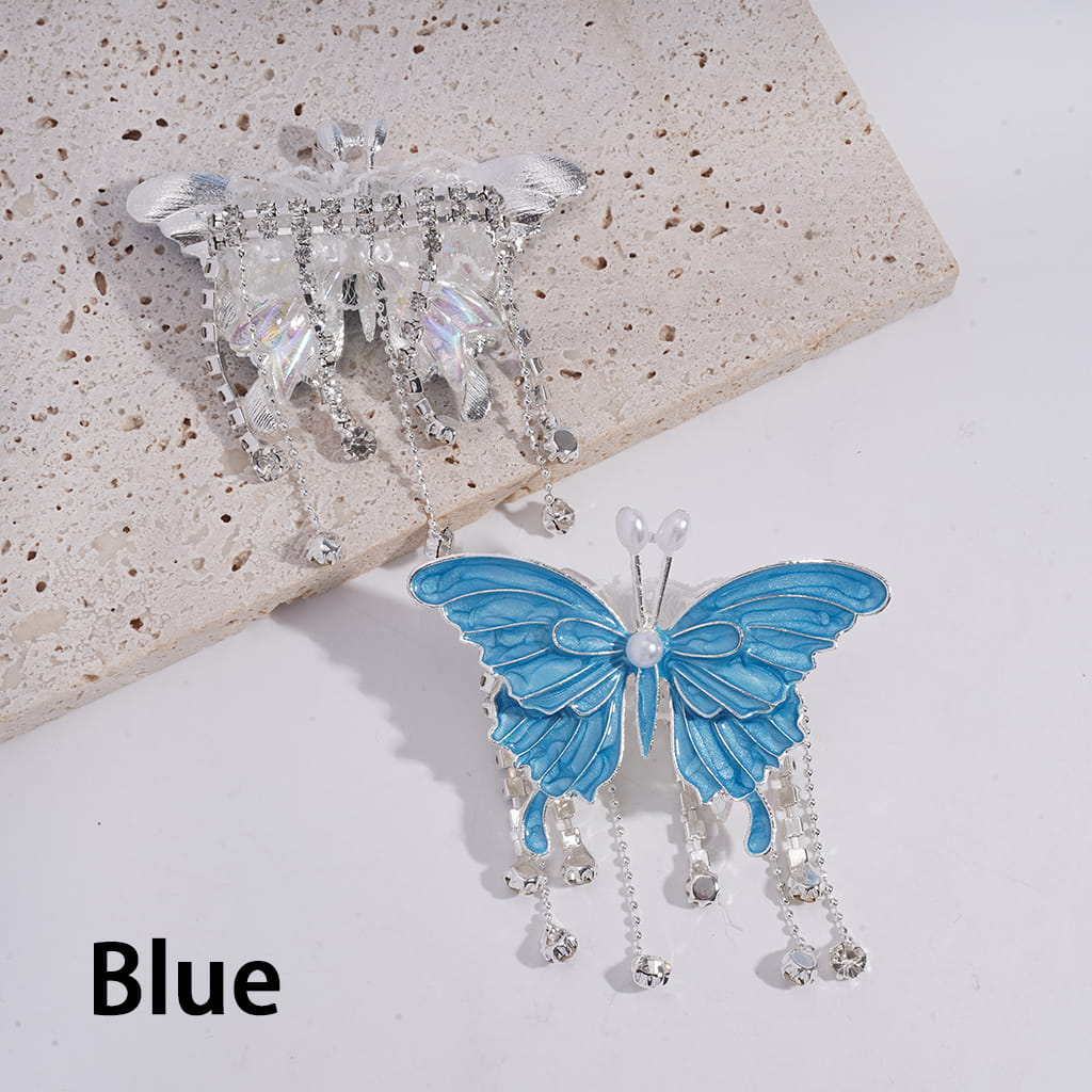 Dazzling Acrylic Bowtie Beads w Exquisite Alloy Butterfly & White Pearls, w Clear Rhinestone Chains Tassels & White Fabric, Fluorescence Color, Jewelry Accessories