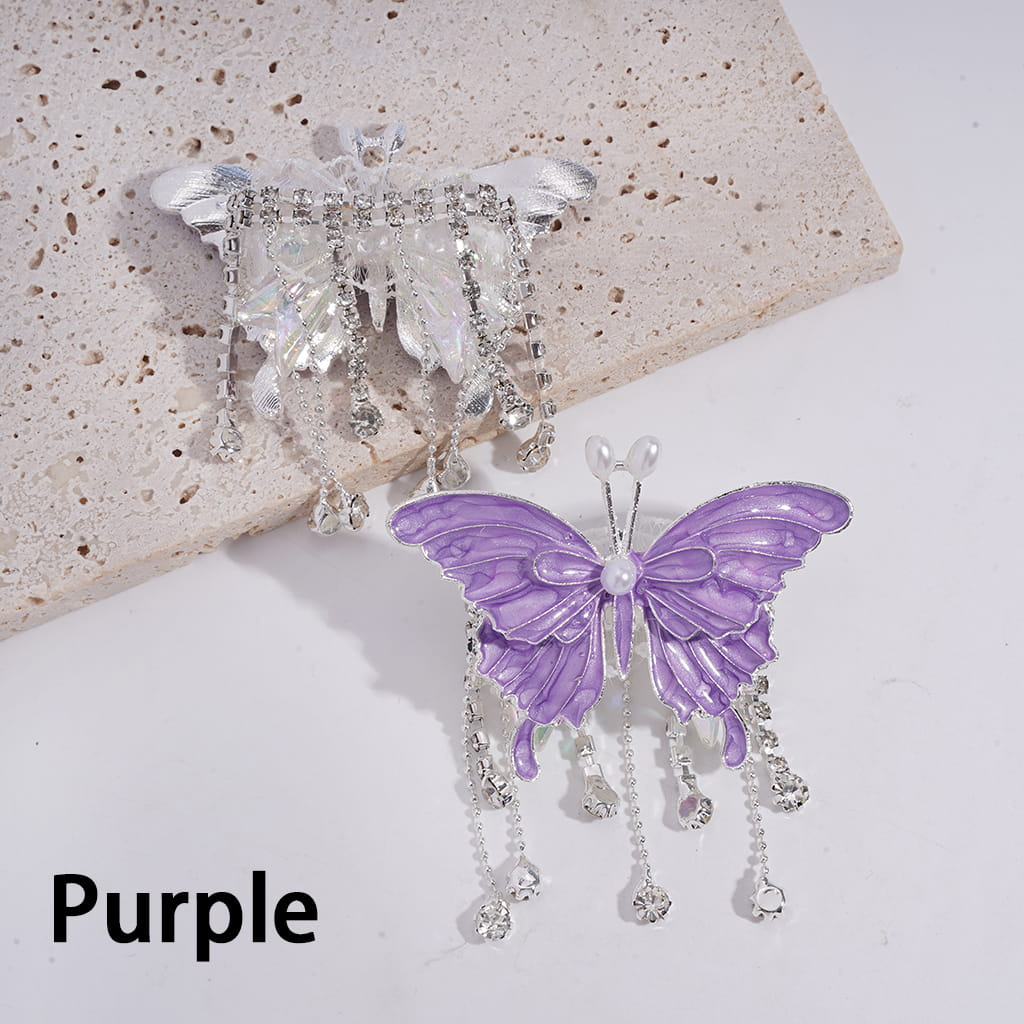 Dazzling Acrylic Bowtie Beads w Exquisite Alloy Butterfly & White Pearls, w Clear Rhinestone Chains Tassels & White Fabric, Fluorescence Color, Jewelry Accessories