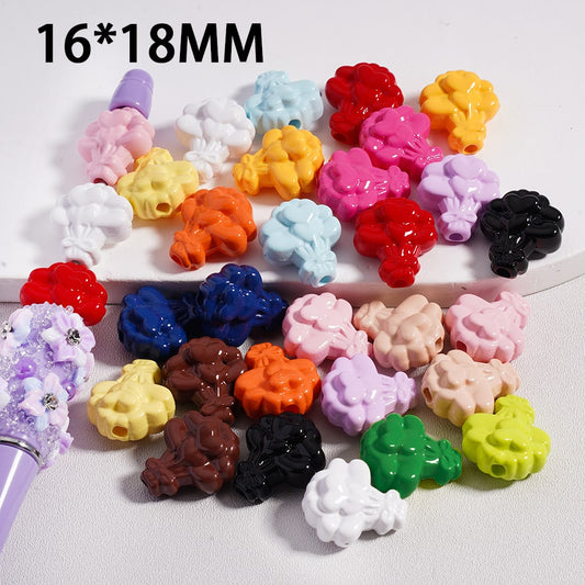 Acrylic Beads Flower Bouquet with Hearts Prints in Solid Color, 16*18MM (Single Color is available for 300pcs(Whole Bag) Only)