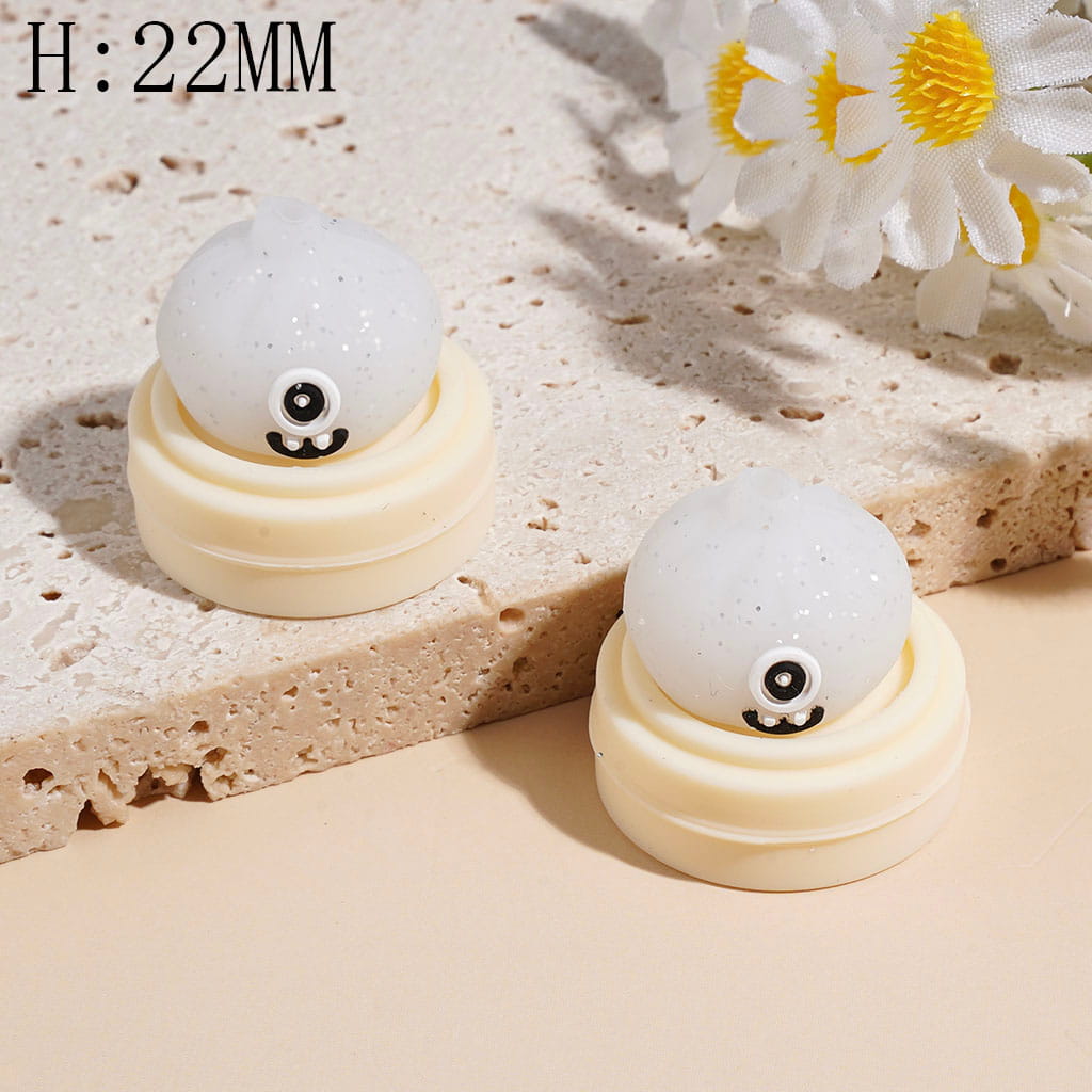 3D Funny Monster Dumpling and Steamer Basket with Silver Glitter Silicone Focal Beads, Height 22MM Multi-Color