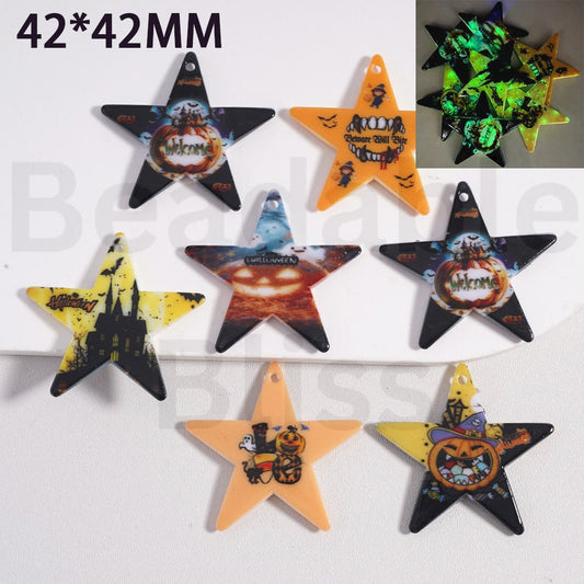 Pendants Jewelry Accessories Luminous Star Halloween Series, 42*42MM, Random Mix