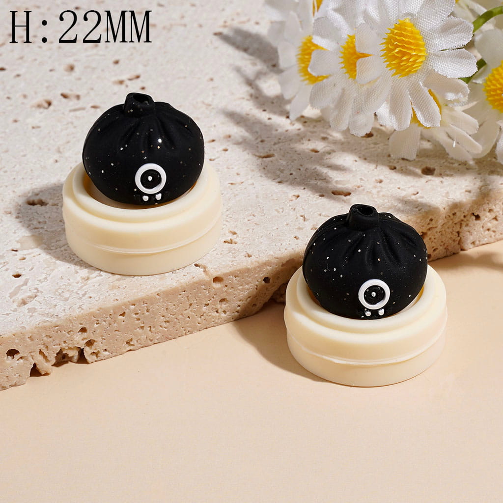 3D Funny Monster Dumpling and Steamer Basket with Silver Glitter Silicone Focal Beads, Height 22MM Multi-Color