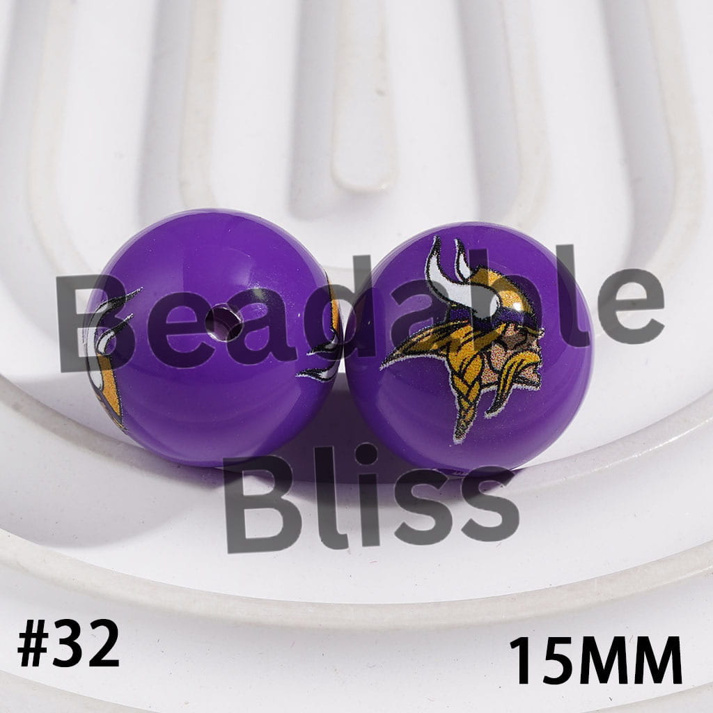 Acrylic Beads for Bracelets American Football Team, 15MM
