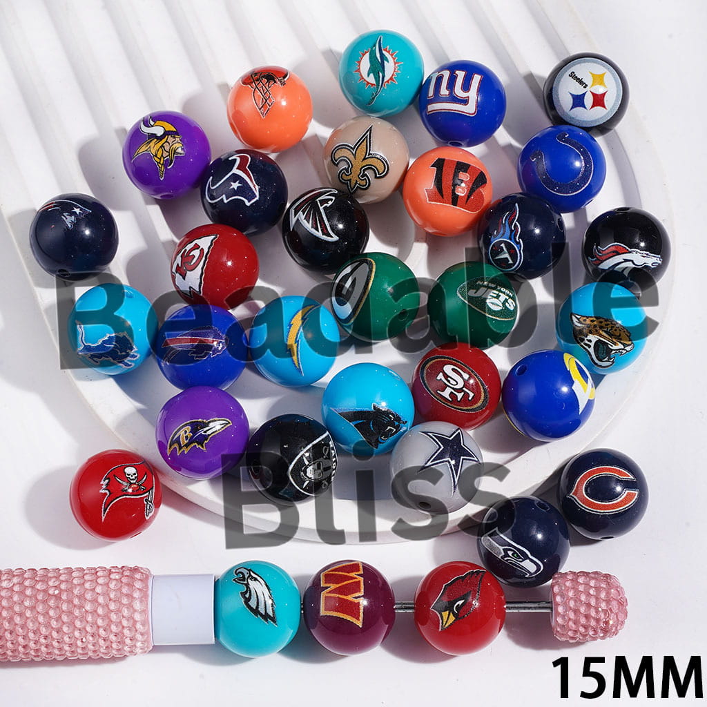 Acrylic Beads for Bracelets American Football Team, 15MM