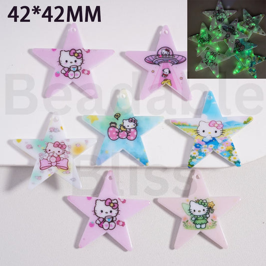Pendants Jewelry Accessories Luminous Star Hello Kitt Series, 42*42MM, Random Mix