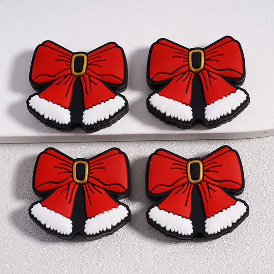 Silicone Focal Beads Red Christmas Bowknot