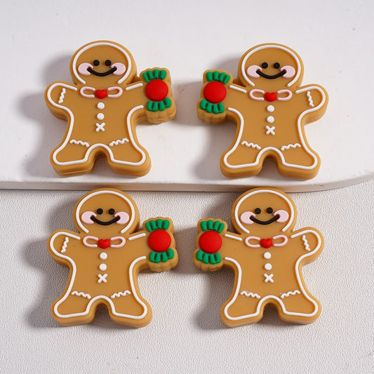 Silicone Focal Beads Cute Christmas Gingerbread Man with Candy