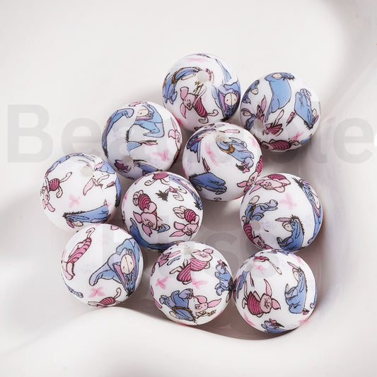 Cute Pigle Eeyor Printed Silicone Beads 15MM Z-00303
