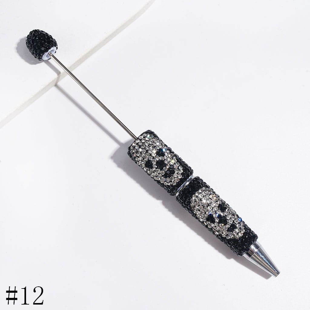 Luminous Beadable Clay Pens with Skull Head Shaped AB Rhinestones Covered the Entire Pen, Halloween Theme, Multi-Color
