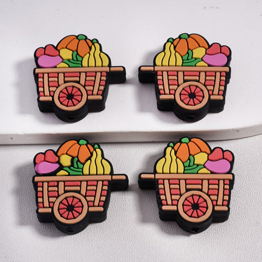 Silicone Focal Beads A Cute Cart Filled with Fruits Autumn Fall