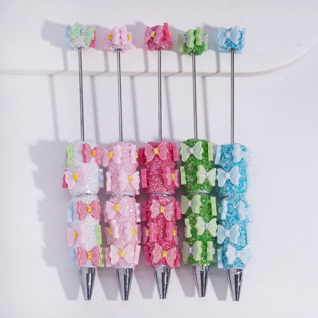 Handcrafted Beadable Sugar Clay Pens w Broken Rhinestones and UV Coating Bowtie Covered the Entire Pens, Various Color