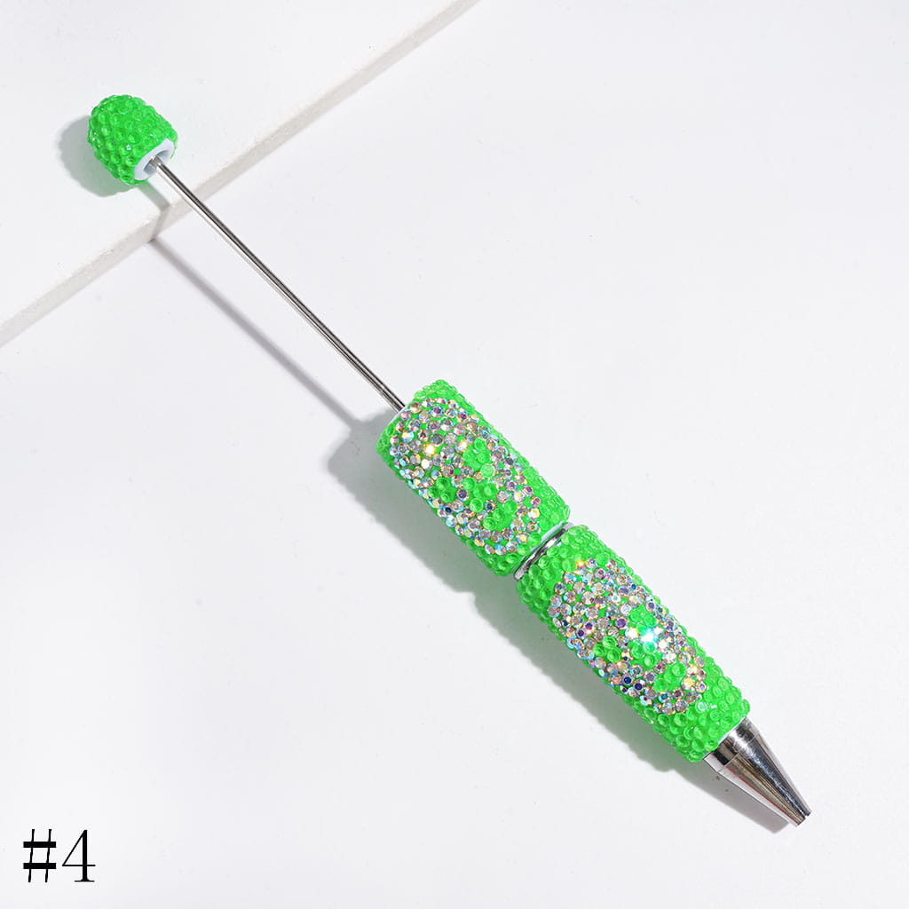 Luminous Beadable Clay Pens with Skull Head Shaped AB Rhinestones Covered the Entire Pen, Halloween Theme, Multi-Color