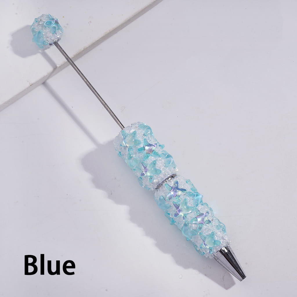 Handcrafted Beadable Sugar Clay Pens with Dazzling Starfish & Broken Rhinestones Covered the Entire Pens, Assorted Colors