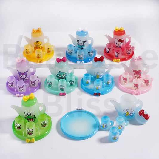 DIY Acrylic Beads Cute Sanri Series Tea Set Hello Kitt My Melod Kurom Cinnamonrol Pochacc Pom Pom Puri Keropp Hangyodo，(1 Bag includes all 8 Sets in the picture)