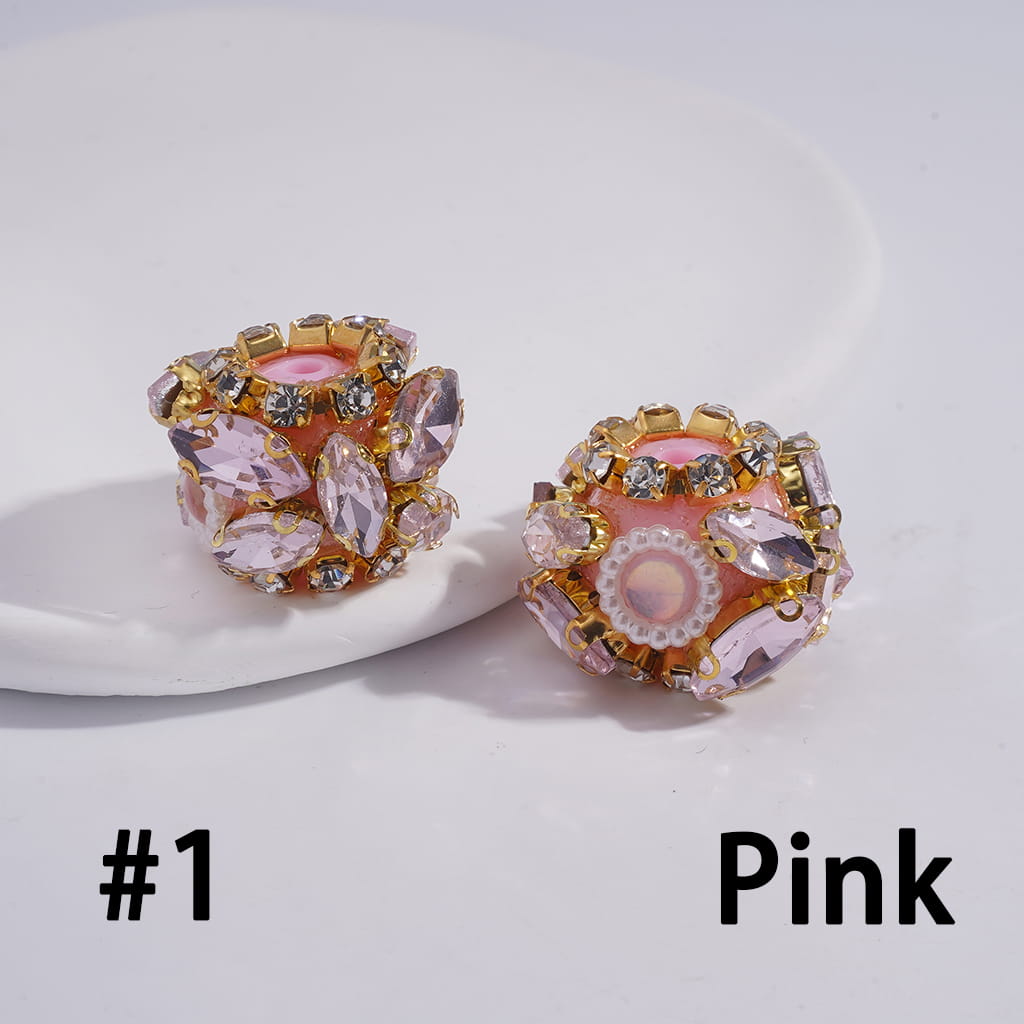 Acrylic Beads w Marquise Cut Rhinestones & Clear Rhinestones w Gold Alloy Claw Setting, Half Shell Round Rhinestones White Pearl Chains, 24MM, Multi-Color