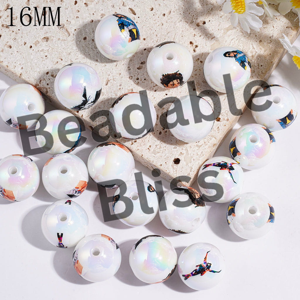 UV-Coated Acrylic Beads for Bracelets Attractive USA American Singer Series, 16MM, Random Mix