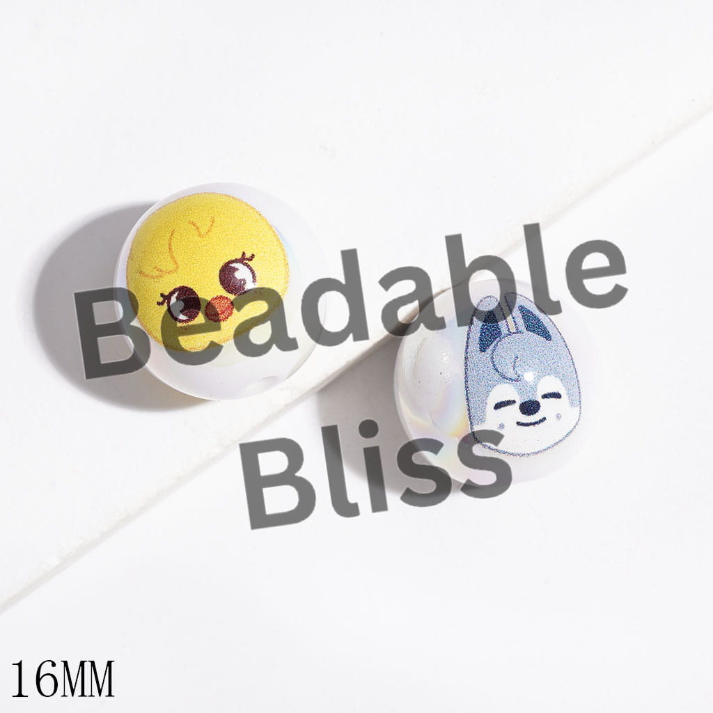 UV-Coated Acrylic Beads for Bracelets Korea Boy Group Animal Image Character, 16MM Random Mix