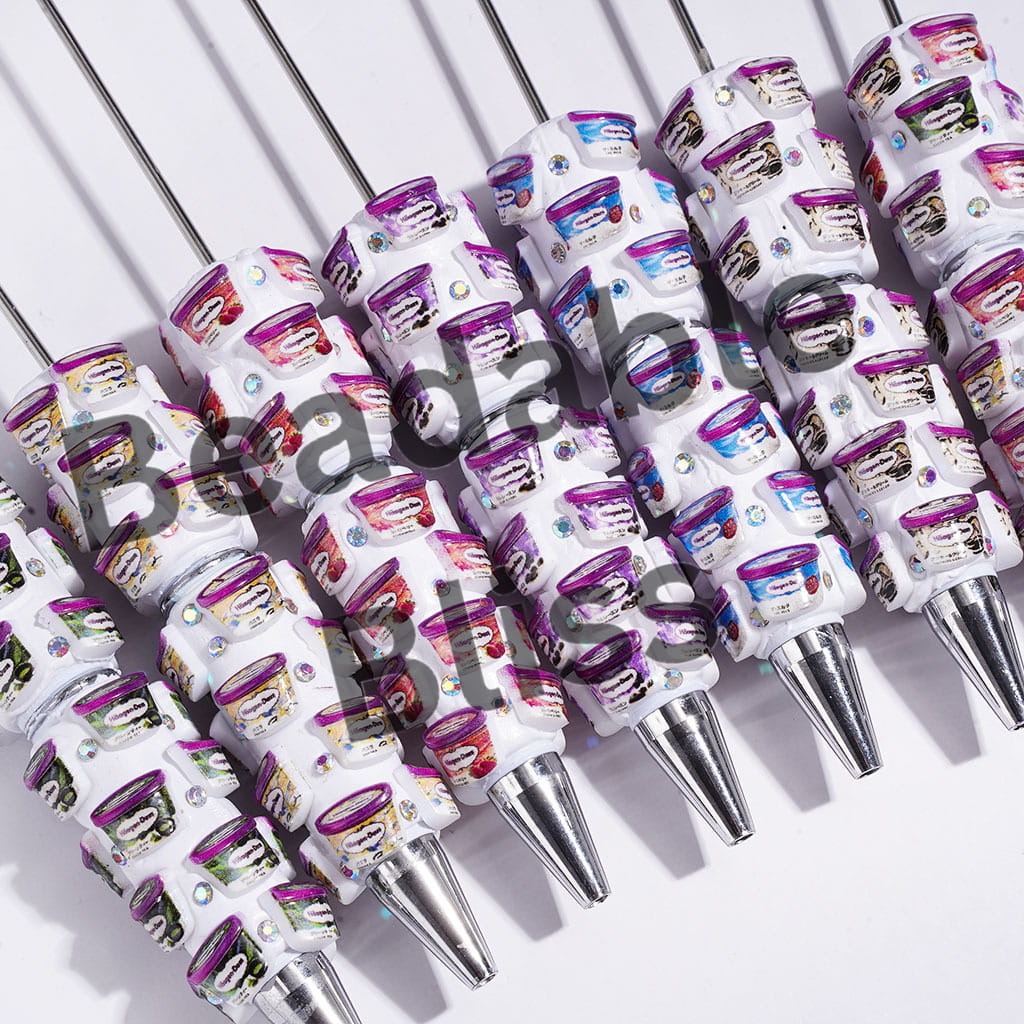 Beadable Clay Pen with Diverse Flavored Ice-cream and AB Rhinestones, Random Mix