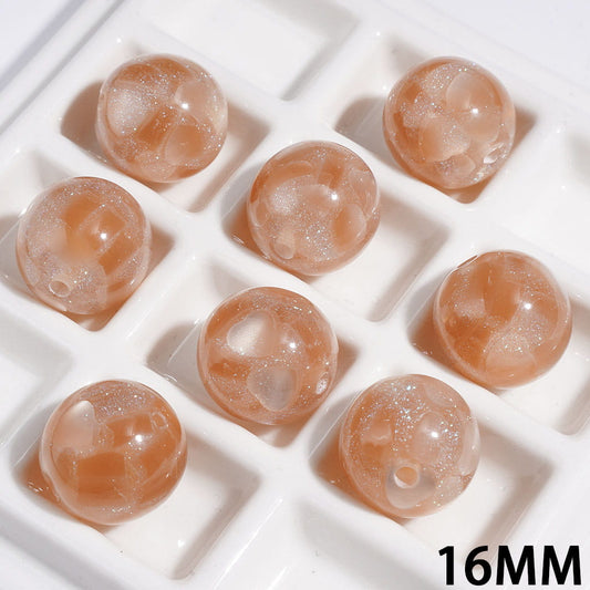 Acrylic Beads for Bracelets with Heart and Glitter, 16MM Light Brown Color