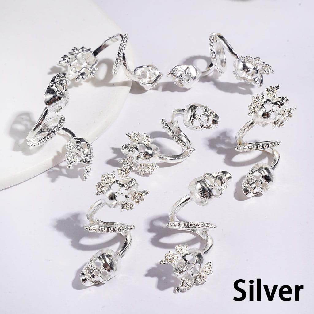 Trendy Twisted Spiral Alloy Beads with Skull and Flower, Jewelry Accessories, Gold & Silver & Gun Black