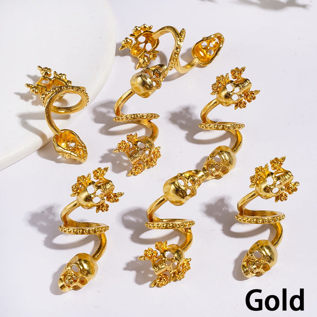 Trendy Twisted Spiral Alloy Beads with Skull and Flower, Jewelry Accessories, Gold & Silver & Gun Black