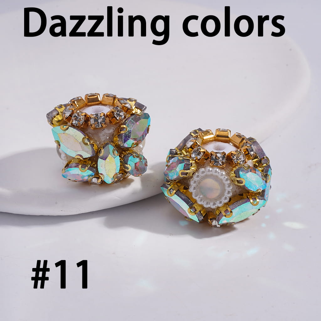 Acrylic Beads w Marquise Cut Rhinestones & Clear Rhinestones w Gold Alloy Claw Setting, Half Shell Round Rhinestones White Pearl Chains, 24MM, Multi-Color