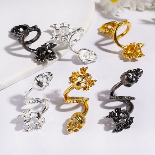 Trendy Twisted Spiral Alloy Beads with Skull and Flower, Jewelry Accessories, Gold & Silver & Gun Black