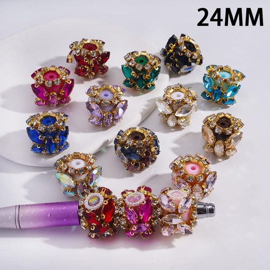 Acrylic Beads w Marquise Cut Rhinestones & Clear Rhinestones w Gold Alloy Claw Setting, Half Shell Round Rhinestones White Pearl Chains, 24MM, Multi-Color
