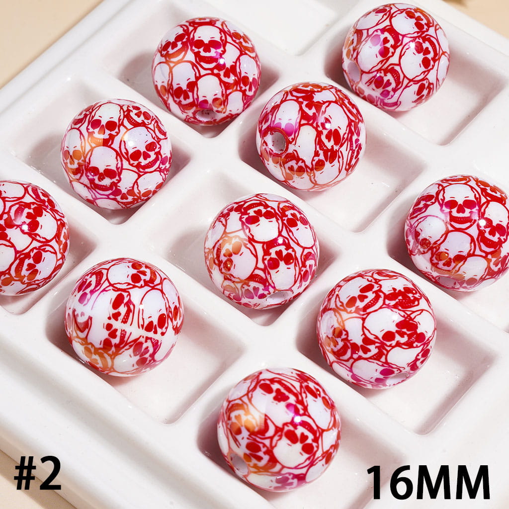 Halloween Horror Skull Head UV Coating Acrylic Beads for Bracelets, 16MM, Multi-Color