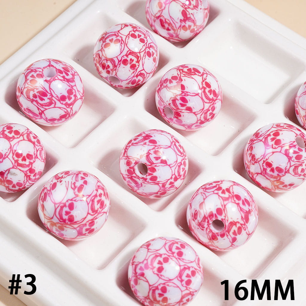 Halloween Horror Skull Head UV Coating Acrylic Beads for Bracelets, 16MM, Multi-Color
