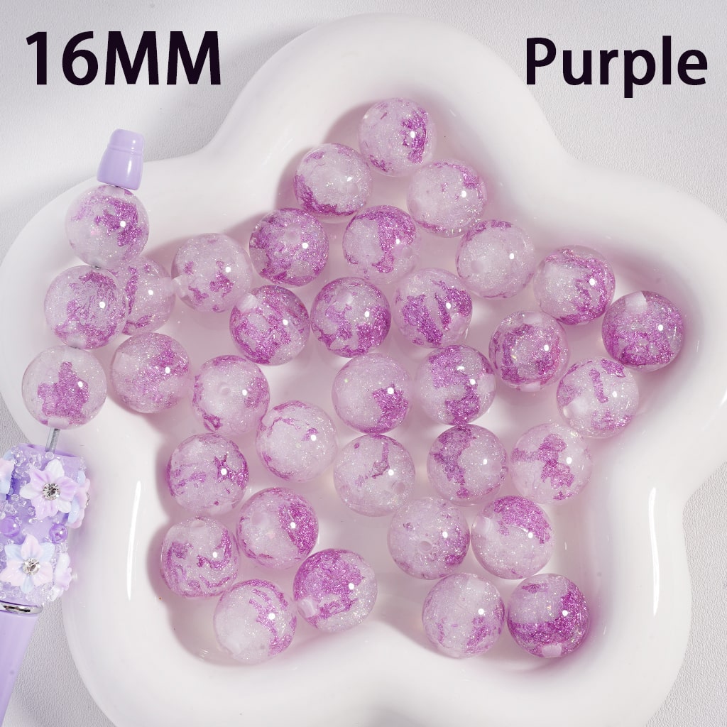 Acrylic Beads Shiny Glitter Colorful Foil Paper Inside, 16MM