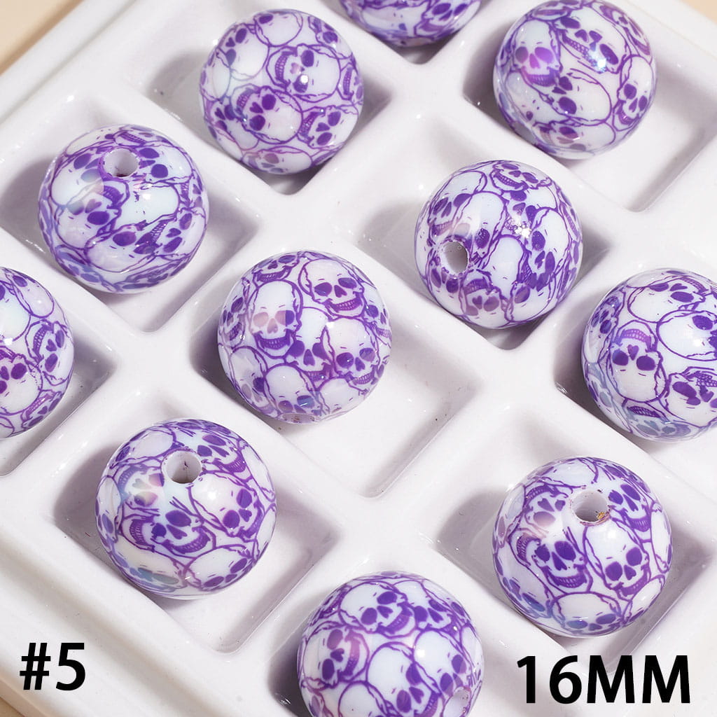 Halloween Horror Skull Head UV Coating Acrylic Beads for Bracelets, 16MM, Multi-Color