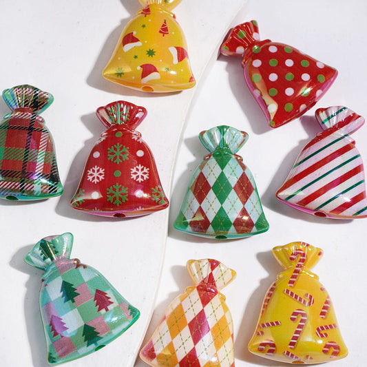 UV-Coated Acrylic Beads Gift Bag in Christmas Series, 23*29MM Random Mix