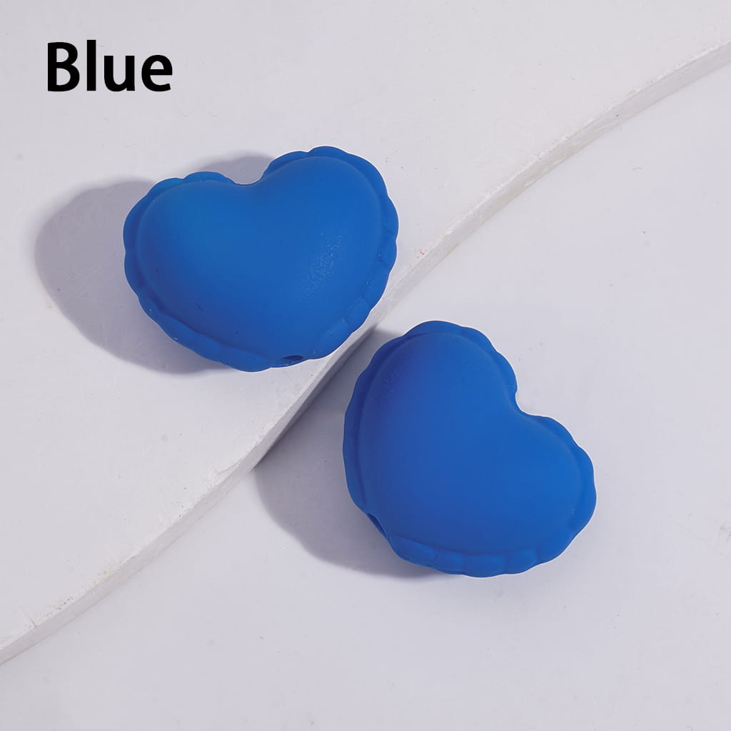 Acrylic Heart Beads with Wavy-Shaped Edge in Matte Rubber Touch, Neon Colors, 24*19MM,  Various Color