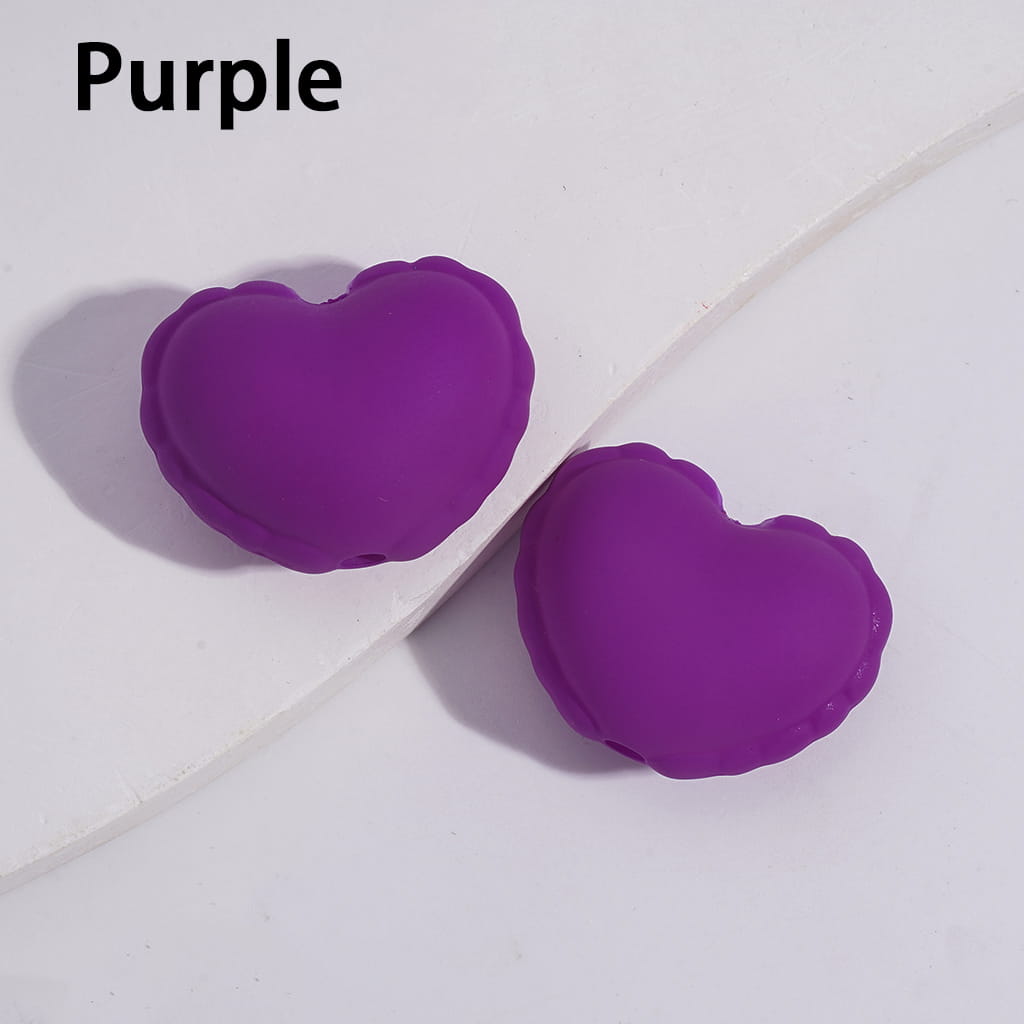 Acrylic Heart Beads with Wavy-Shaped Edge in Matte Rubber Touch, Neon Colors, 24*19MM,  Various Color