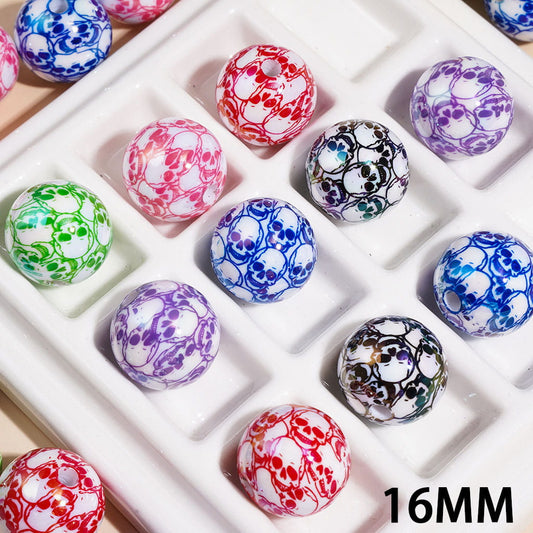Halloween Horror Skull Head UV Coating Acrylic Beads for Bracelets, 16MM, Multi-Color